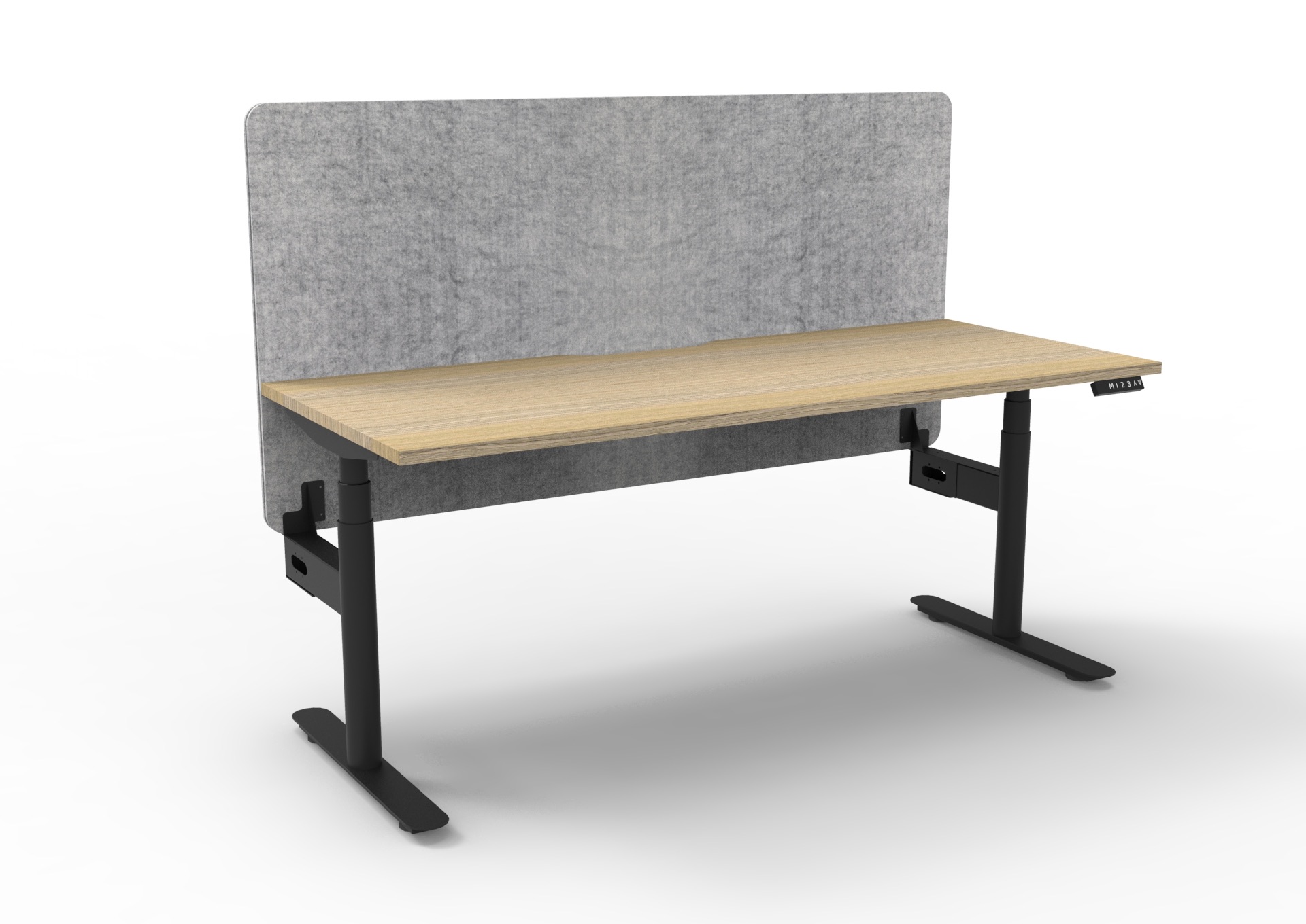 RAPIDLINE Halo+ Height Adjustable Desk | 1200mm x 750mm | Natural Oak Top, Black Frame | Marble Grey Privacy Screen