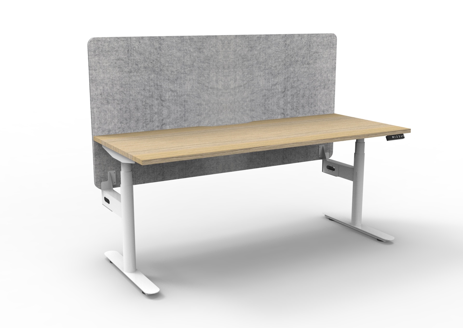 Rapidline Halo+ Height Adjustable Desk | 1800x750mm | Natural Oak Top, White Satin Frame, Marble Grey PET Screen