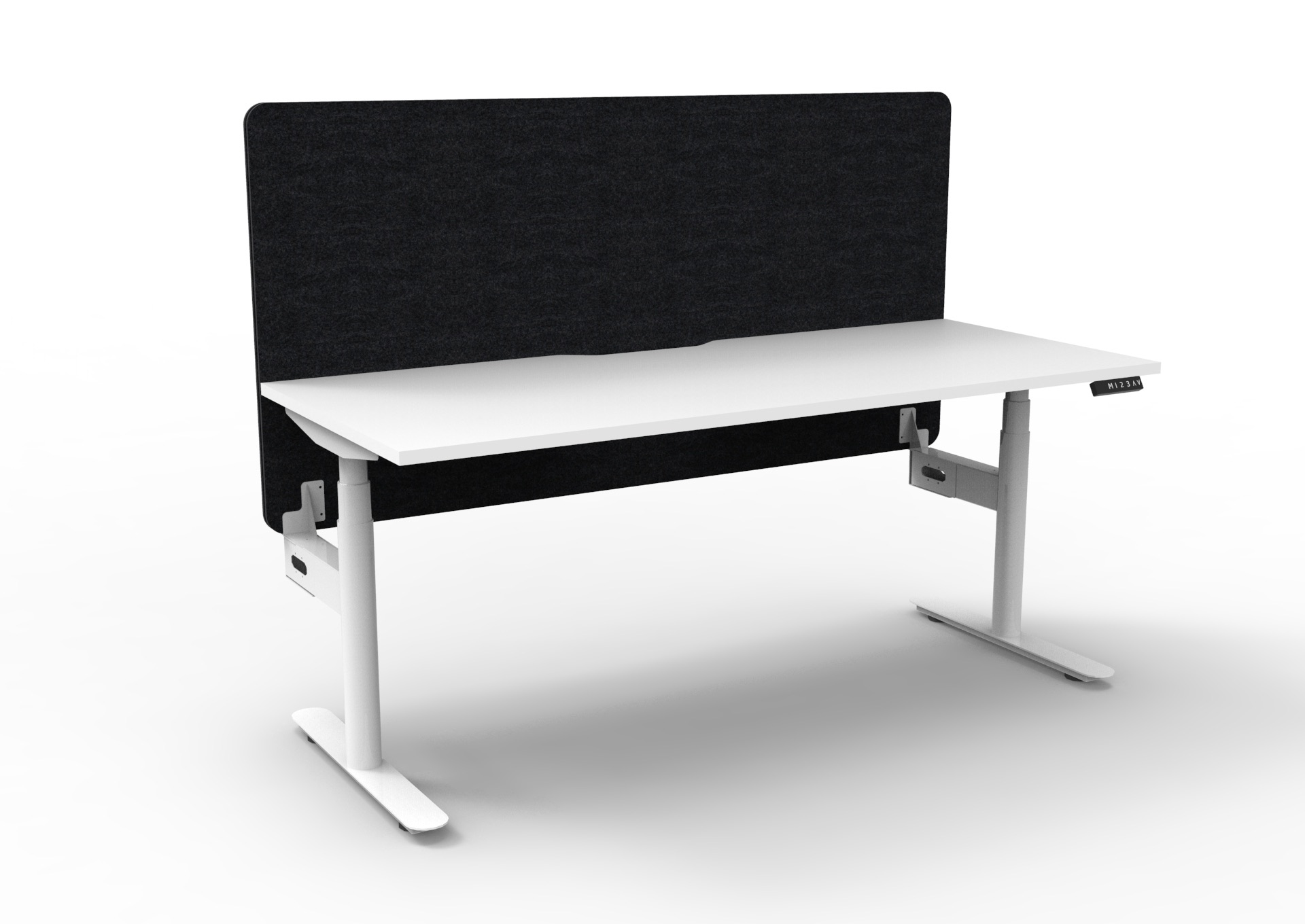 Rapidline Halo+ Height Adjustable Desk | 1800mm x 750mm | Natural White Top, White Satin Frame, Black PET Screen