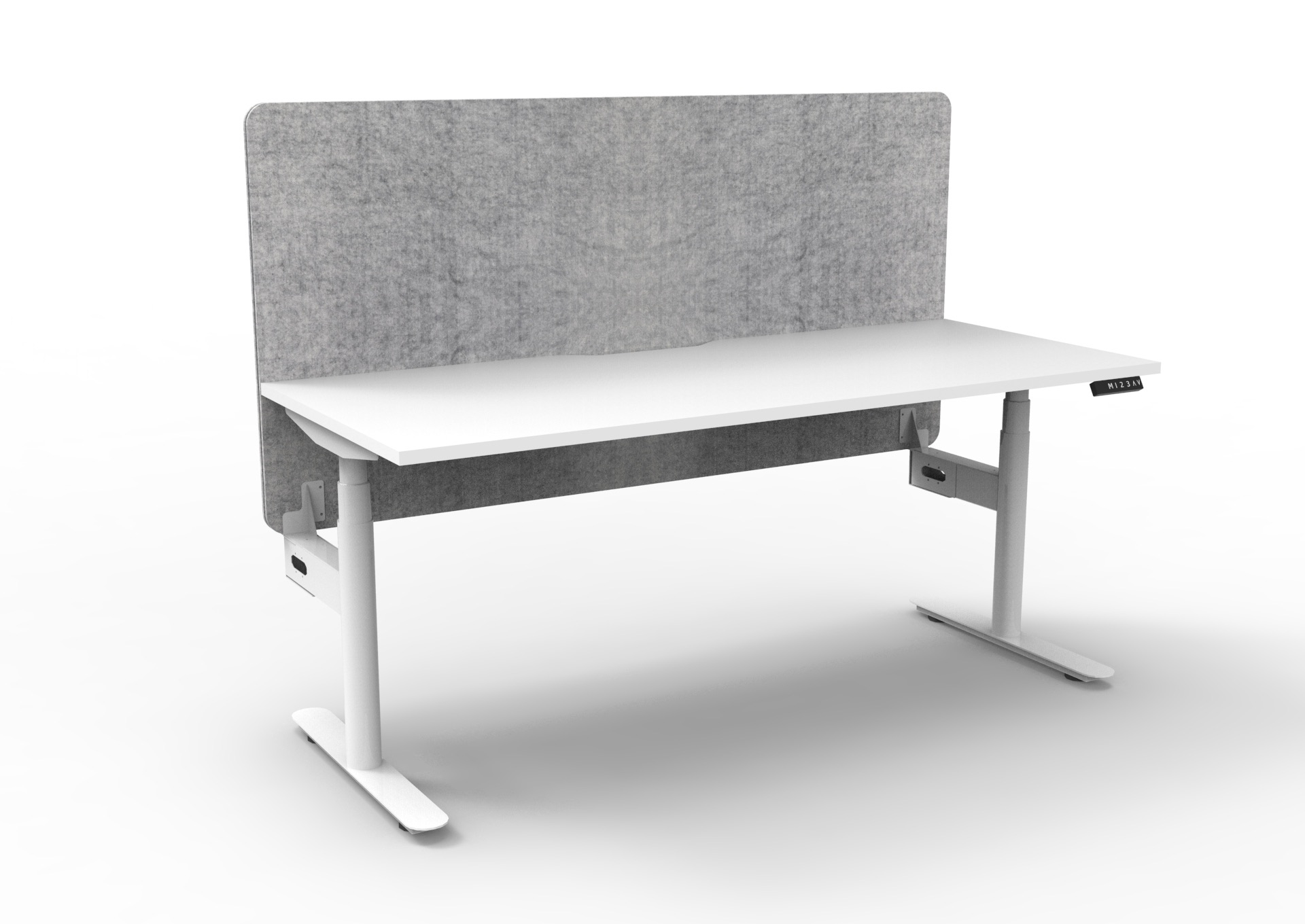 Rapidline Halo+ Height Adjustable Desk | 1800mm x 750mm | Natural White Top, White Satin Frame, Marble Grey PET Screen