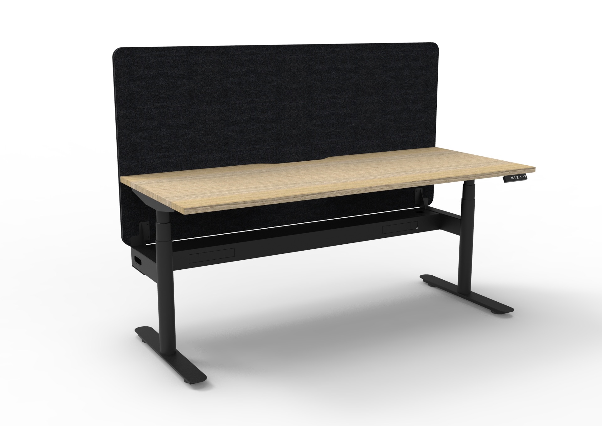 RAPIDLINE Halo+ Sit-Stand Desk 1500×750mm | Natural Oak Top, Black Satin Frame, Black Privacy Screen