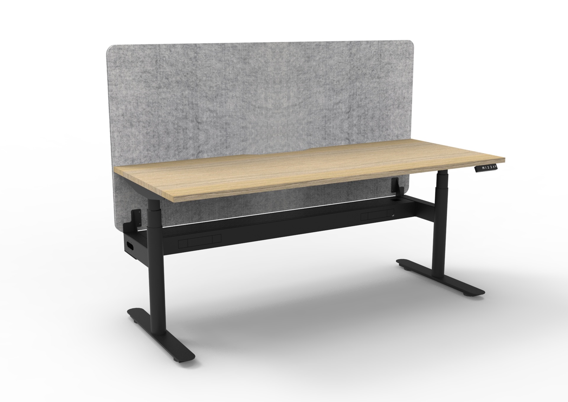 RAPIDLINE Halo+ Sit-Stand Desk 1500×750mm | Natural Oak Top, Black Satin Frame, Marble Grey Privacy Screen