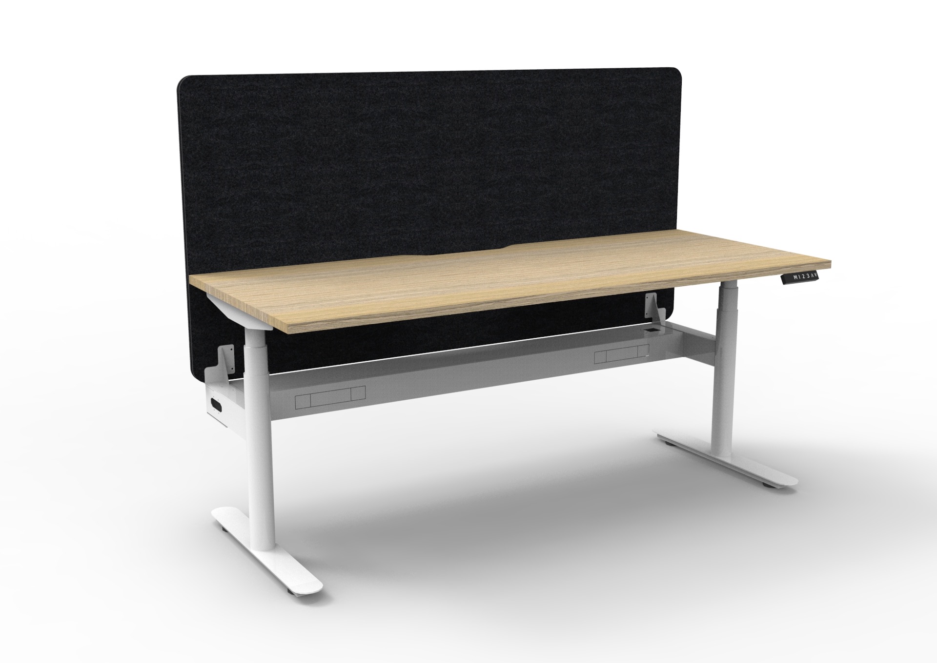 RAPIDLINE Halo+ Sit-Stand Desk | 1500×750mm | Natural Oak Top, White Satin Frame, Black Privacy Screen