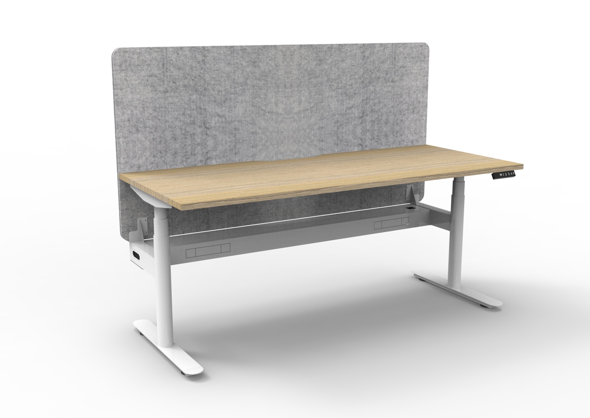 Rapidline Halo+ Height Adjustable Desk | 1200×750mm | Natural Oak Top, White Satin Frame, Marble Grey Privacy Screen
