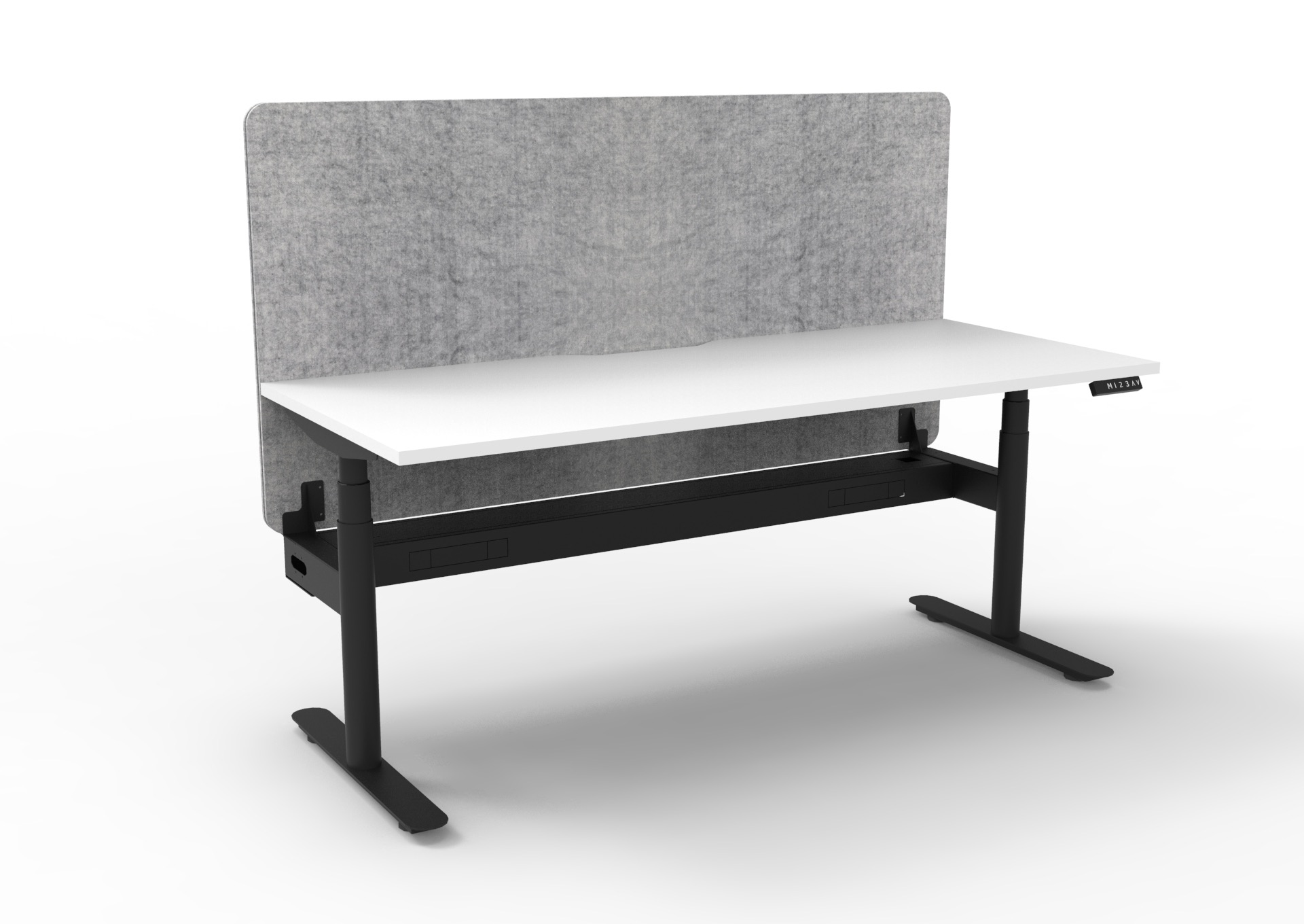RAPIDLINE Halo+ Sit-Stand Desk | 1500×750mm | Natural White Top, Black Satin Frame, Marble Grey Privacy Screen