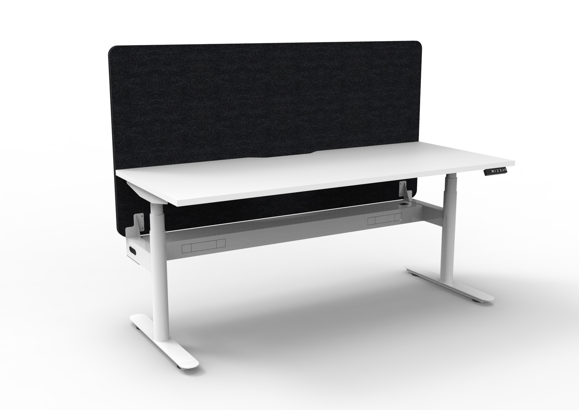 RAPIDLINE Halo+ Sit-Stand Desk 1200×750mm | Natural White Top, White Satin Frame, Black Privacy Screen