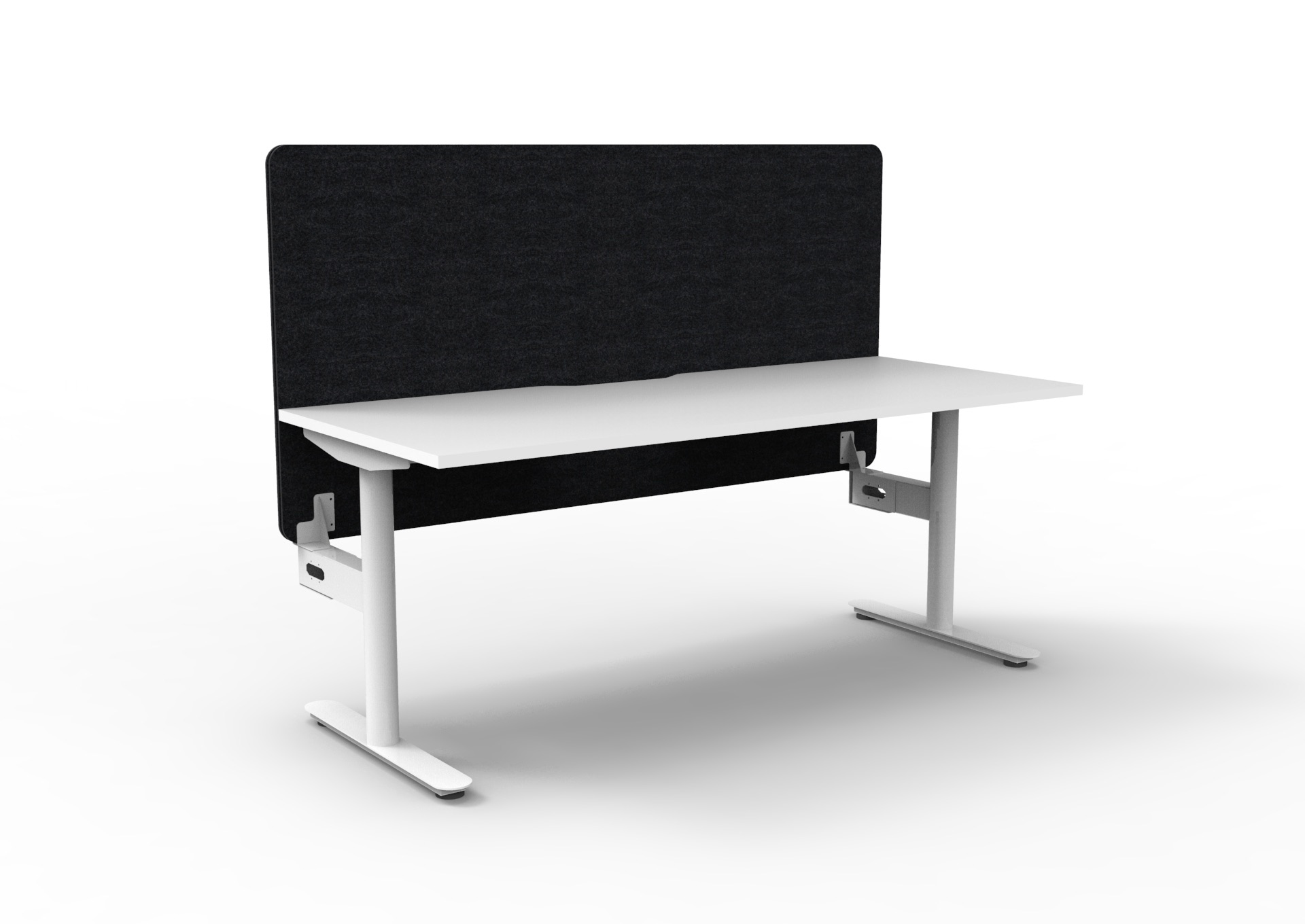 Rapidline Halo Static Desk – 1800mm x 750mm | Natural White Top, White Satin Frame | Black PET Privacy Screen