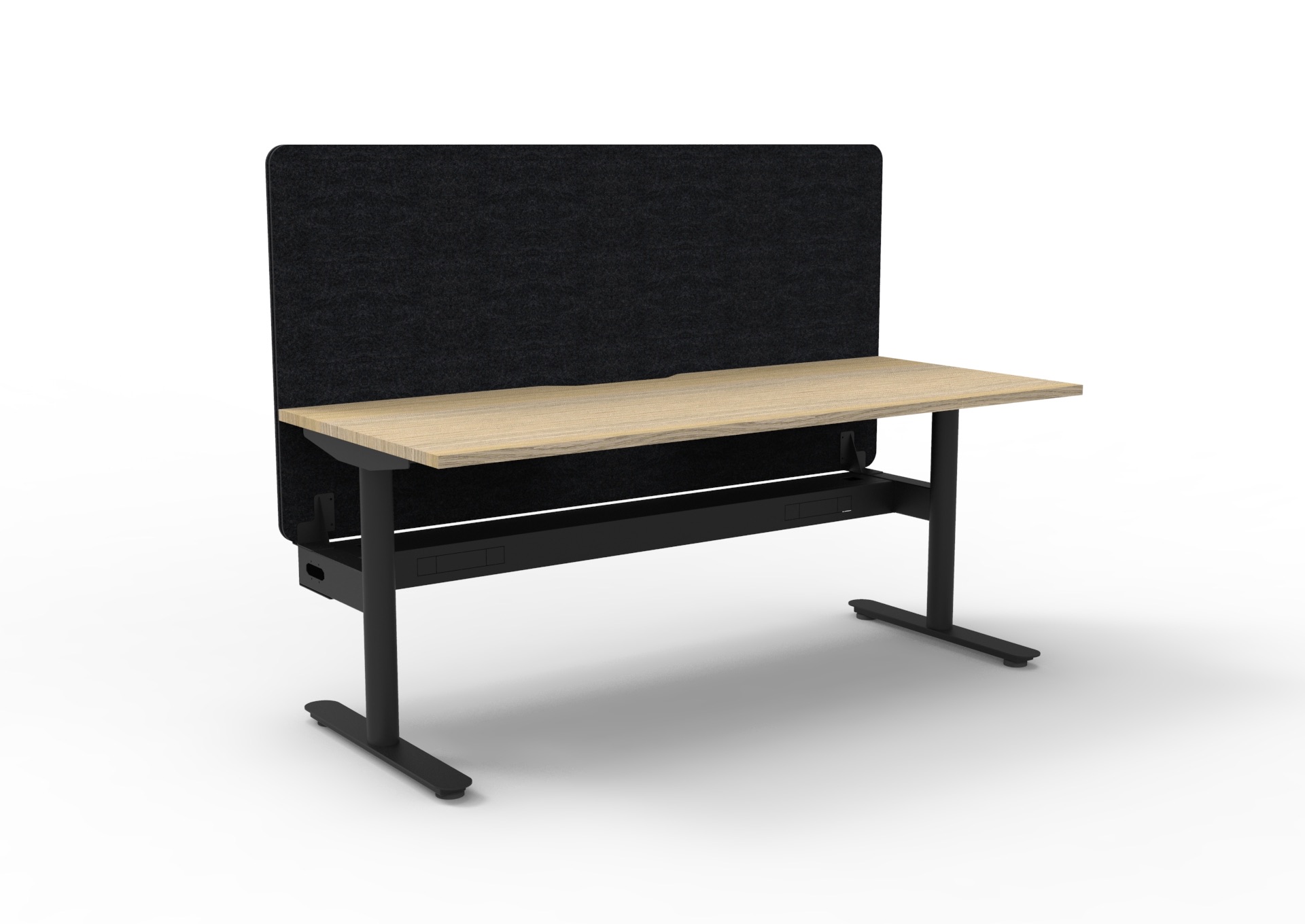 Halo Static Desk 1800mm x 750mm | Natural Oak Top, Black Satin Frame, Cable Tray & Black PET Screen