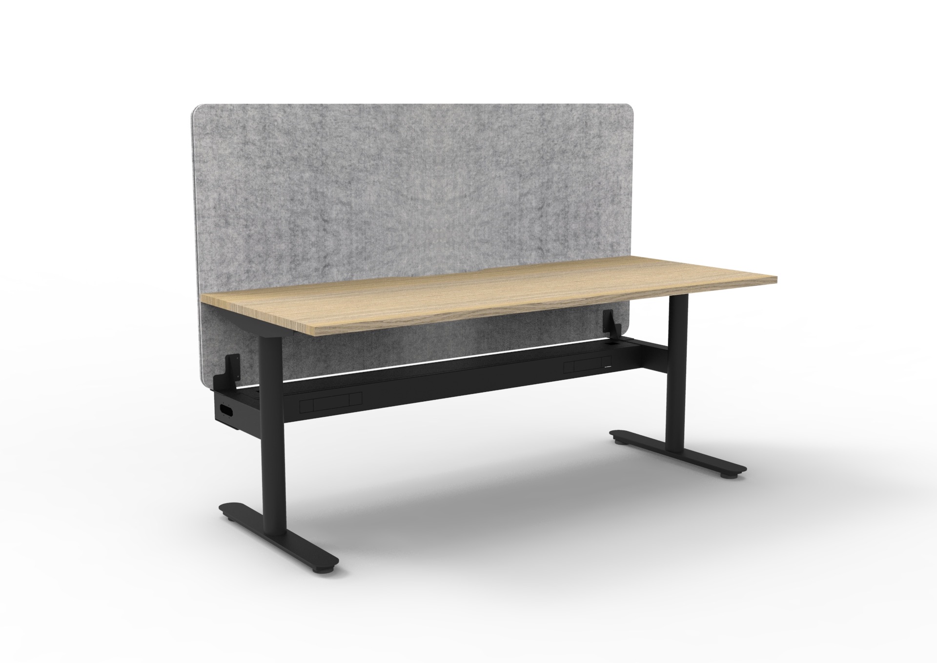 Rapidline Halo Static Desk 1500 x 750mm – Natural Oak Top, Black Satin Frame, Marble Grey Privacy Screen & Cable Tray