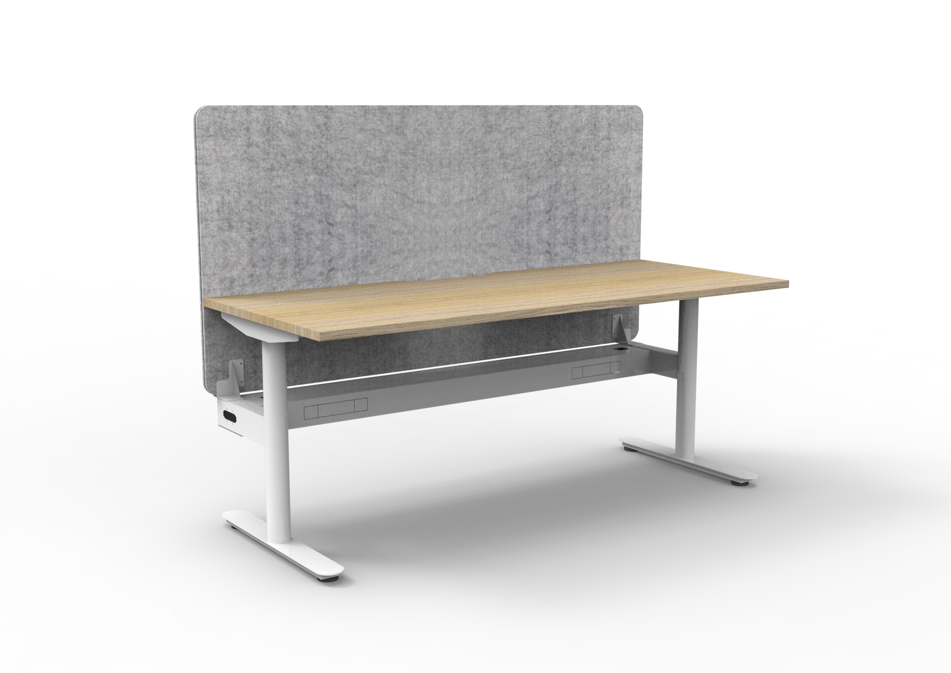 RAPIDLINE Halo Static Desk 1500×750mm | Natural Oak Top, White Satin Frame | Marble Grey Privacy Screen & Cable Tray
