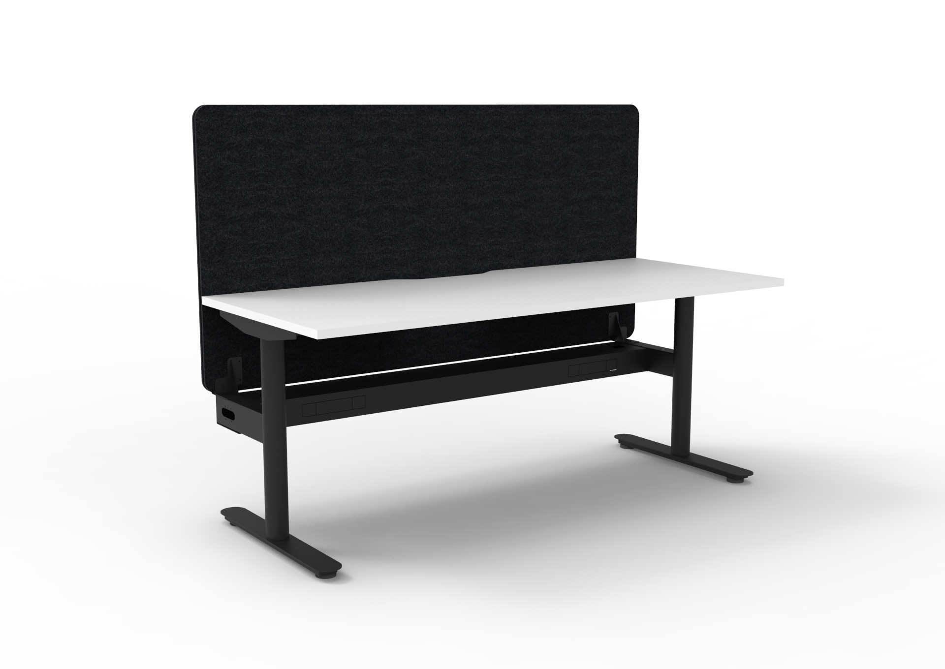 RAPIDLINE Halo Static Desk 1500×750mm | Natural White Top, Black Satin Frame | Black Privacy Screen & Cable Tray