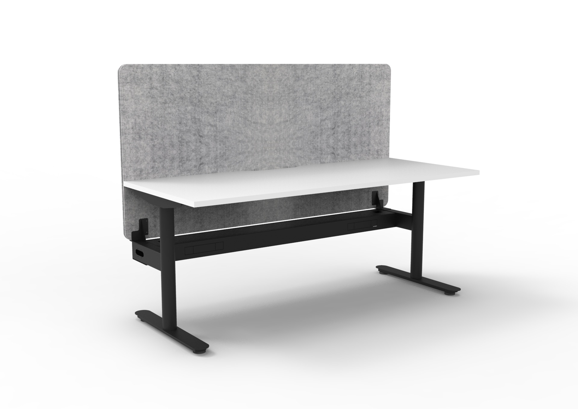 RAPIDLINE Halo Static Desk 1500×750mm | Natural White Top, Black Satin Frame | Marble Grey Privacy Screen & Cable Tray