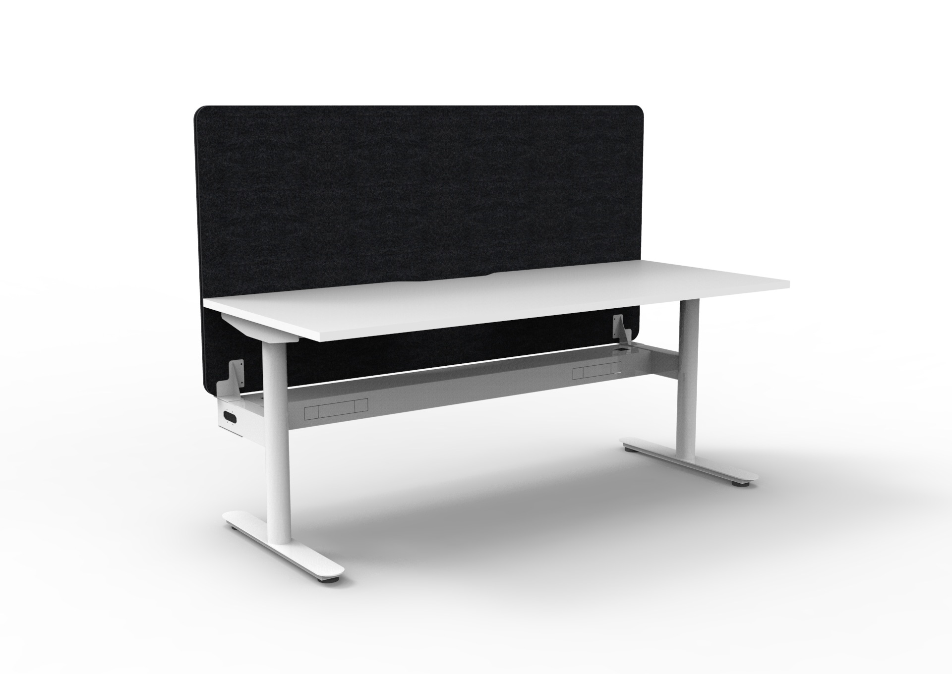 Halo Static Desk 1500mm x 750mm | Natural White Top, White Satin Frame, Cable Tray & Black PET Screen