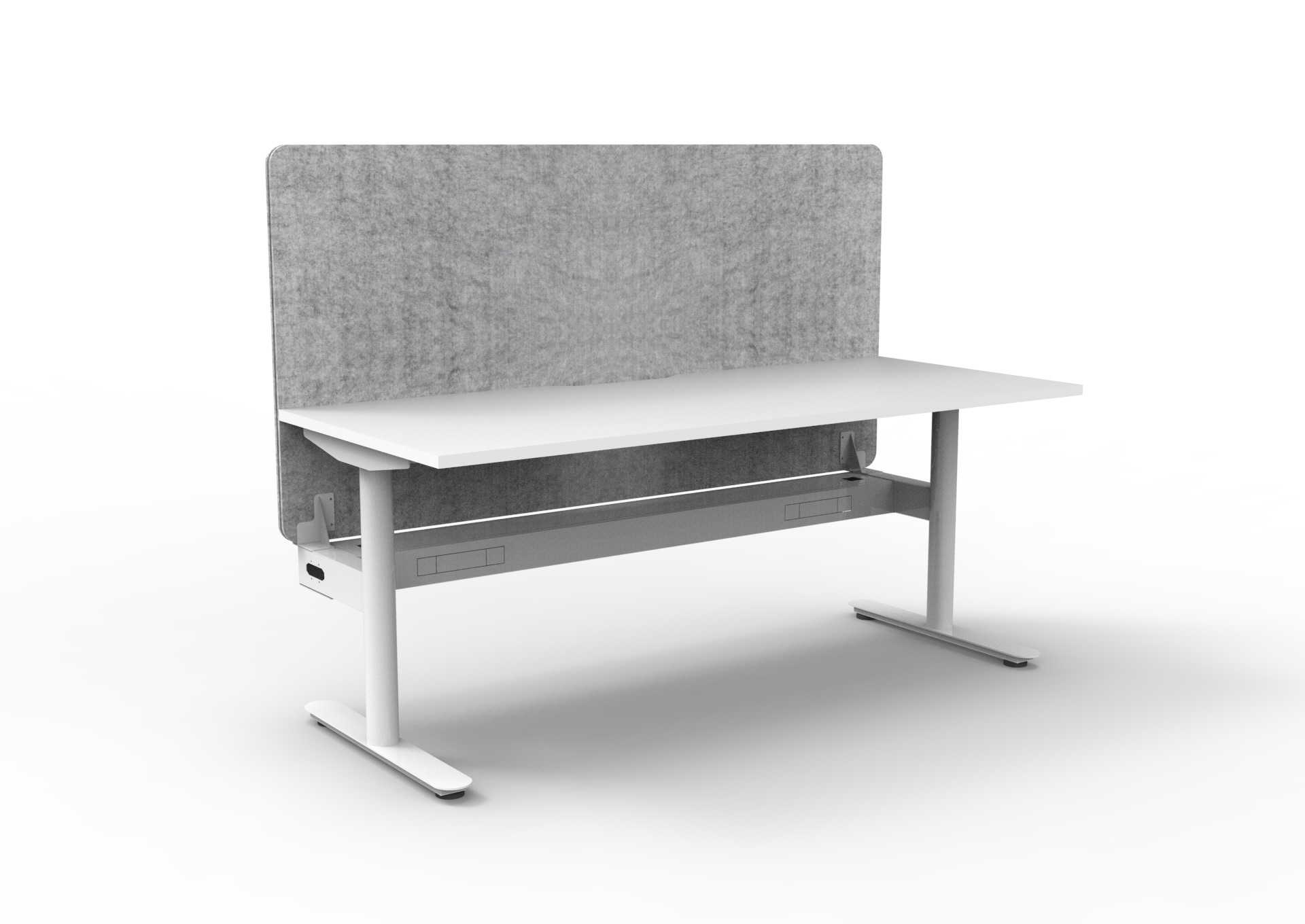Halo Static Desk 1500mm x 750mm | Natural White Top, White Satin Frame, Cable Tray & Marble Grey PET Screen