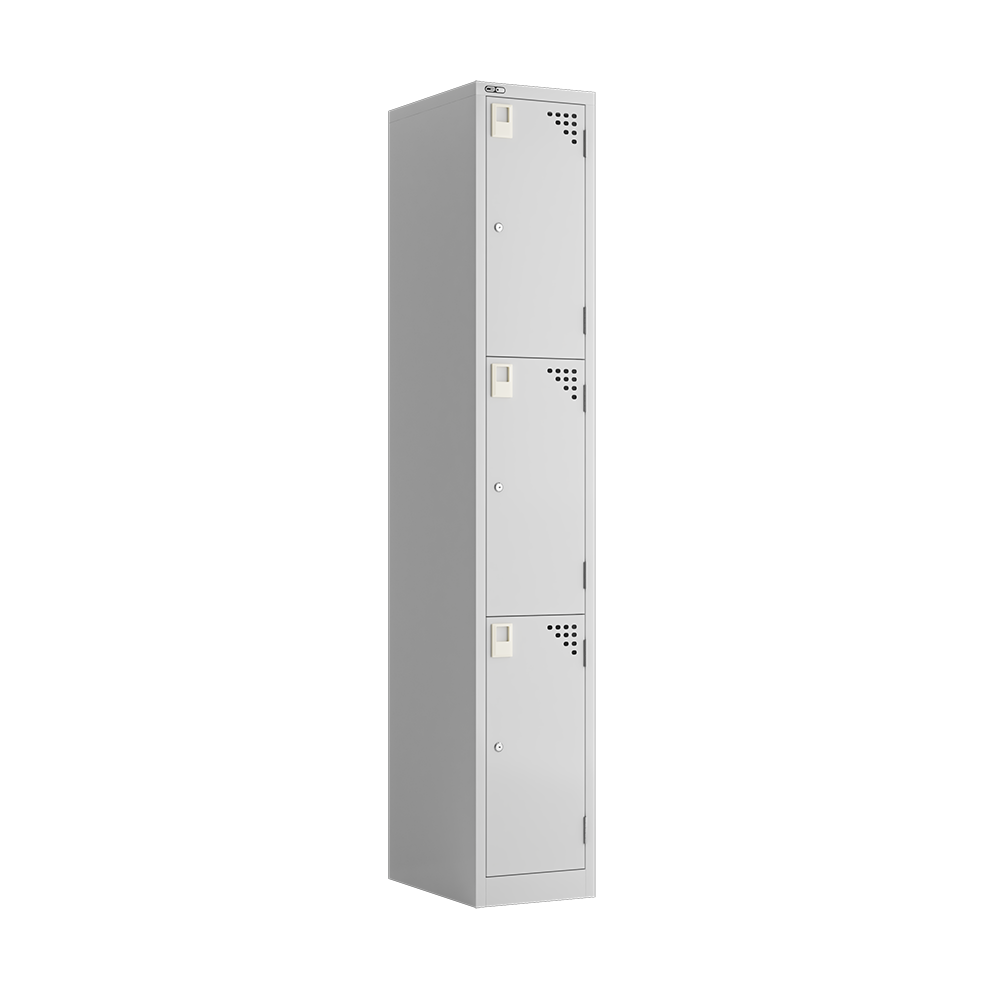 Rapidline GO Steel 3-Door Locker – Silver Grey | 305mm Wide, Fully Assembled, 10-Year Warranty