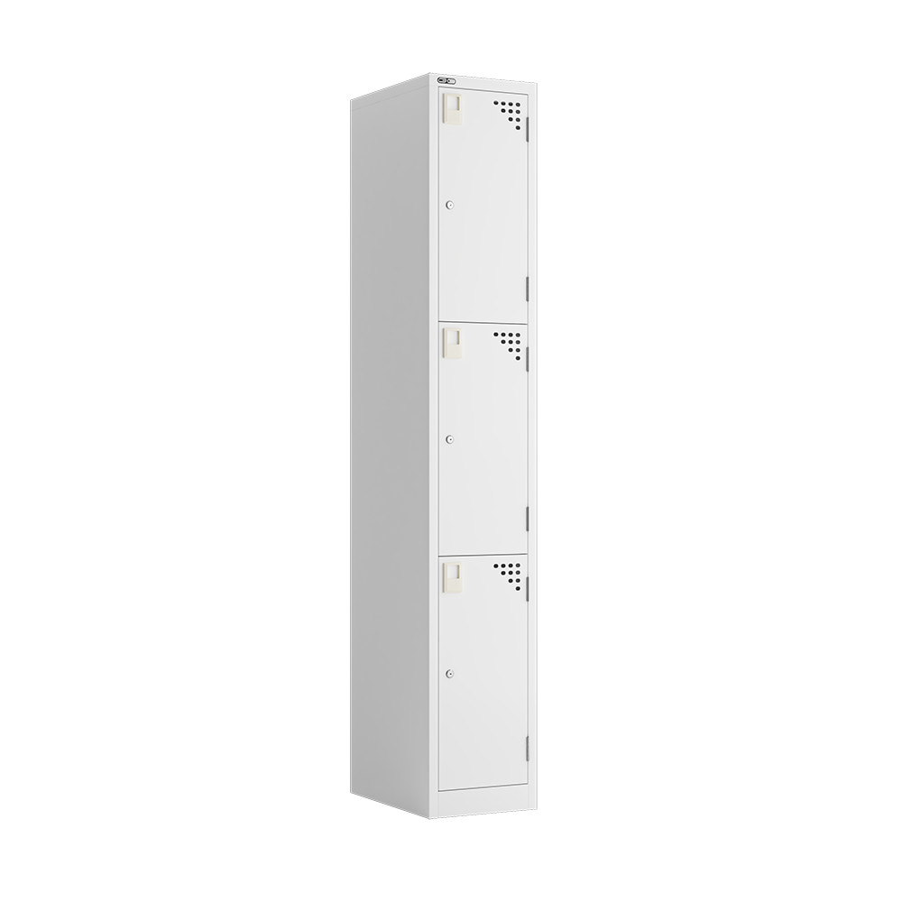 Rapidline GO Steel 3-Door Locker – White | 305mm Wide, Fully Assembled, 10-Year Warranty